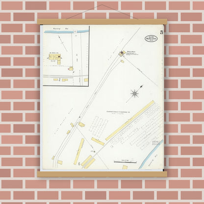 Old map wall art mockup — magnetic wood frame on brick wall — Sanborn Fire Insurance Map from Munising, Alger County, Michigan (1906), Sheet #0005