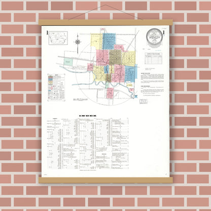 Old map wall art mockup — magnetic wood frame on brick wall — Sanborn Fire Insurance Map from Spencer, Clay County, Iowa (1941) â€” Complete Set