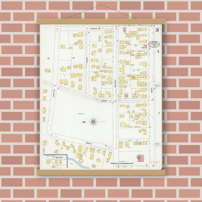 Old map wall art mockup — magnetic wood frame on brick wall — Sanborn Fire Insurance Map from Athol, Worcester County, Massachusetts (1905), Sheet #0003