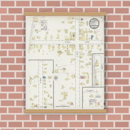 Old map wall art mockup — magnetic wood frame on brick wall — Sanborn Fire Insurance Map from South New Berlin, Chenango County, New York (1894), Sheet #0001