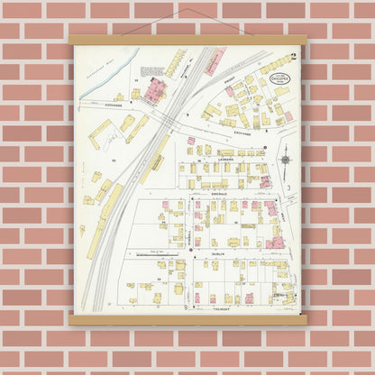 Old map wall art mockup — magnetic wood frame on brick wall — Sanborn Fire Insurance Map from Chicopee, Hampden County, Massachusetts (1910), Sheet #0002
