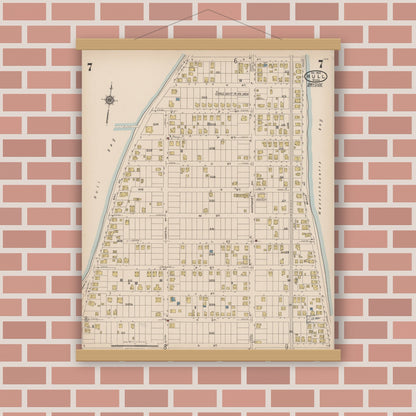Old map wall art mockup — magnetic wood frame on brick wall — Sanborn Fire Insurance Map from Hull, Plymouth County, Massachusetts (1922), Sheet #0007