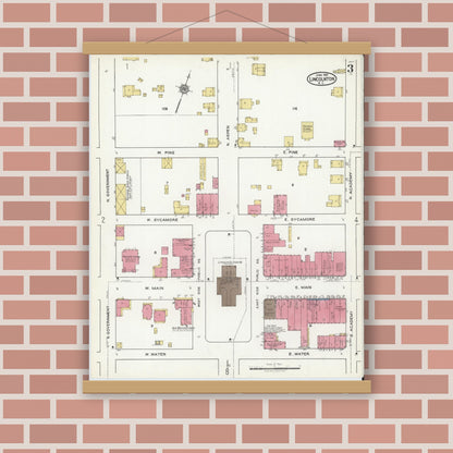 Old map wall art mockup — magnetic wood frame on brick wall — Sanborn Fire Insurance Map from Lincolnton, Lincoln County, North Carolina (1921), Sheet #0003