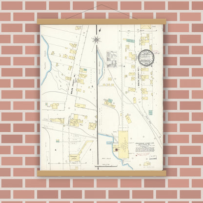 Old map wall art mockup — magnetic wood frame on brick wall — Sanborn Fire Insurance Map from Greenwood, Mendocino County, California (1891), Sheet #0001