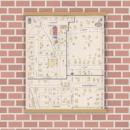 Old map wall art mockup — magnetic wood frame on brick wall — Sanborn Fire Insurance Map from Viroqua, Vernon County, Wisconsin (1922), Sheet #0008