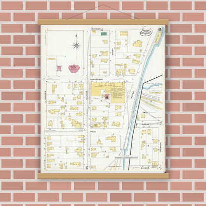 Old map wall art mockup — magnetic wood frame on brick wall — Sanborn Fire Insurance Map from Orange, Orange County, Texas (1909), Sheet #0006