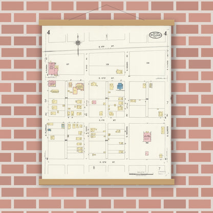 Old map wall art mockup — magnetic wood frame on brick wall — Sanborn Fire Insurance Map from Saint Cloud, Osceola County, Florida (1924), Sheet #0004