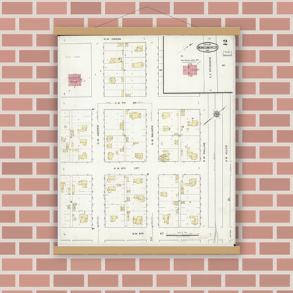 Old map wall art mockup — magnetic wood frame on brick wall — Sanborn Fire Insurance Map from Montgomery City, Montgomery County, Missouri (1917), Sheet #0002
