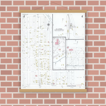 Old map wall art mockup — magnetic wood frame on brick wall — Sanborn Fire Insurance Map from Henderson, Sibley County, Minnesota (1947), Sheet #0004