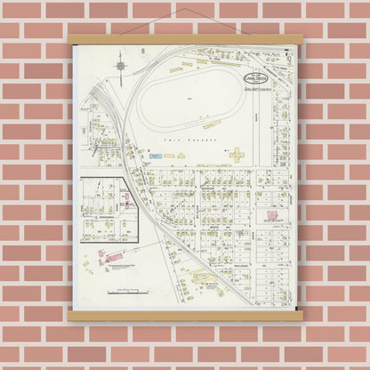 Old map wall art mockup — magnetic wood frame on brick wall — Sanborn Fire Insurance Map from Canal Dover, Tuscarawas County, Ohio (1914), Sheet #0007