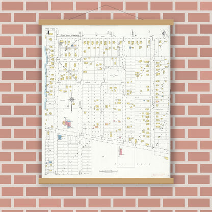 Old map wall art mockup — magnetic wood frame on brick wall — Sanborn Fire Insurance Map from Grays Lake, Lake County, Illinois (1934), Sheet #0004