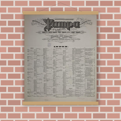 Old map wall art mockup — magnetic wood frame on brick wall — Sanborn Fire Insurance Map from Tampa, Hillsborough County, Florida (1903), Sheet #0001