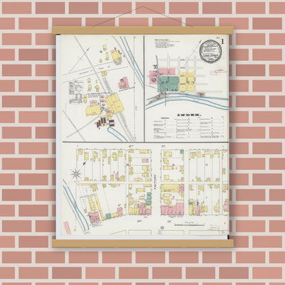 Old map wall art mockup — magnetic wood frame on brick wall — Sanborn Fire Insurance Map from Canal Dover, Tuscarawas County, Ohio (1893) - Complete Map Set
