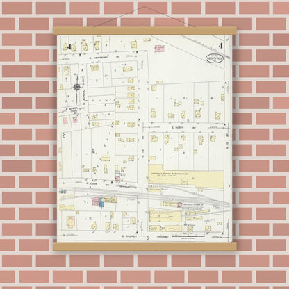 Old map wall art mockup — magnetic wood frame on brick wall — Sanborn Fire Insurance Map from Libertyville, Lake County, Illinois (1924), Sheet #0004