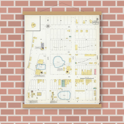 Old map wall art mockup — magnetic wood frame on brick wall — Sanborn Fire Insurance Map from Rosebud, Falls County, Texas (1903), Sheet #0003