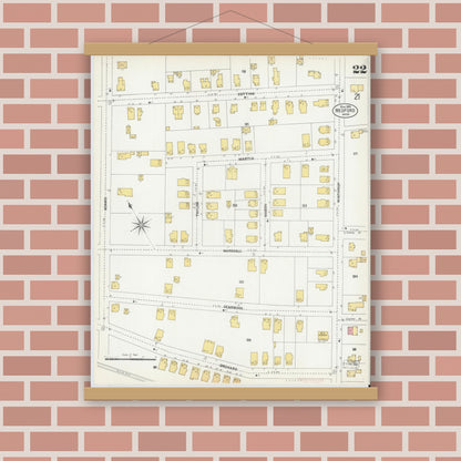 Old map wall art mockup — magnetic wood frame on brick wall — Sanborn Fire Insurance Map from Medford, Middlesex County, Massachusetts (1903), Sheet #0022
