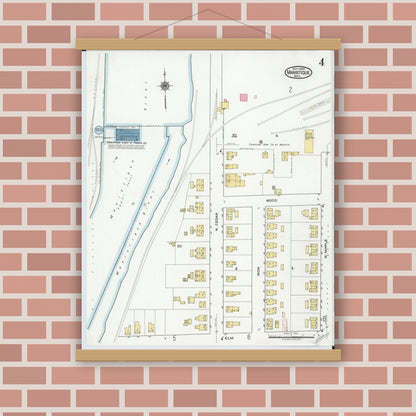 Old map wall art mockup — magnetic wood frame on brick wall — Sanborn Fire Insurance Map from Manistique, Schoolcraft County, Michigan (1920), Sheet #0004