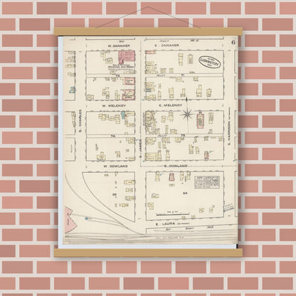 Old map wall art mockup — magnetic wood frame on brick wall — Sanborn Fire Insurance Map from Ludington, Mason County, Michigan (1883), Sheet #0006