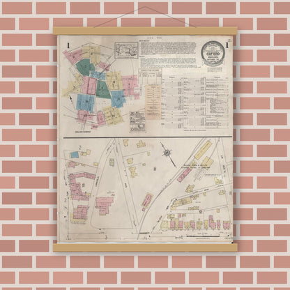 Old map wall art mockup — magnetic wood frame on brick wall — Sanborn Fire Insurance Map from Oxford, Chester County, Pennsylvania (1940), Sheet #0001
