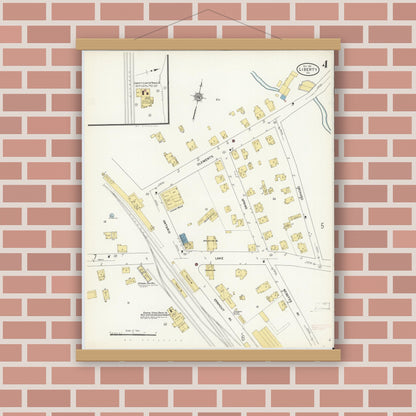Old map wall art mockup — magnetic wood frame on brick wall — Sanborn Fire Insurance Map from Liberty, Sullivan County, New York (1911), Sheet #0004