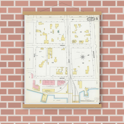 Old map wall art mockup — magnetic wood frame on brick wall — Sanborn Fire Insurance Map from Palatka, Putnam County, Florida (1892), Sheet #0005