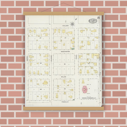 Old map wall art mockup — magnetic wood frame on brick wall — Sanborn Fire Insurance Map from Beaumont, Jefferson County, Texas (1894), Sheet #0008