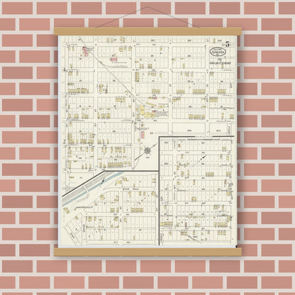 Old map wall art mockup — magnetic wood frame on brick wall — Sanborn Fire Insurance Map from Juniata, Blair County, Pennsylvania (1915), Sheet #0005