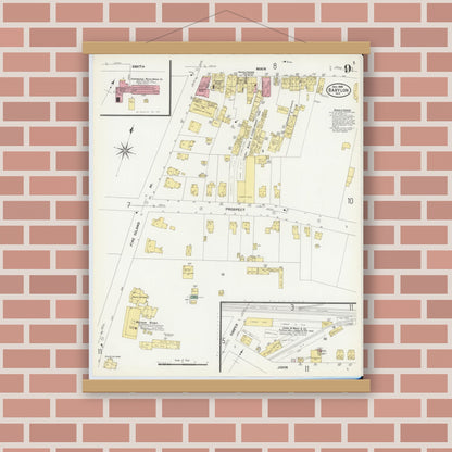 Old map wall art mockup — magnetic wood frame on brick wall — Sanborn Fire Insurance Map from Babylon, Suffolk County, New York (1908), Sheet #0009
