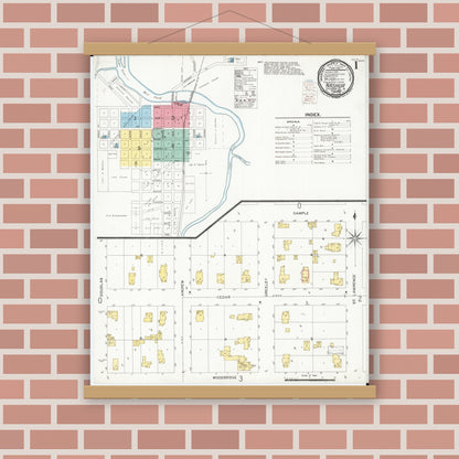 Old map wall art mockup — magnetic wood frame on brick wall — Sanborn Fire Insurance Map from Nashua, Chickasaw County, Iowa (1900) â€” Complete Set