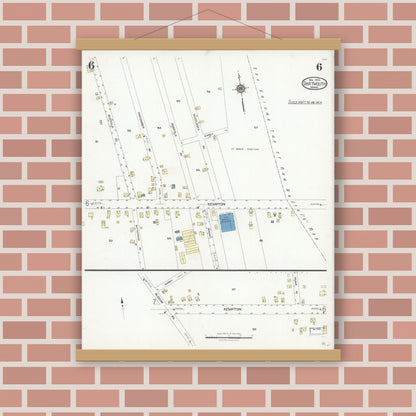 Old map wall art mockup — magnetic wood frame on brick wall — Sanborn Fire Insurance Map from Dartmouth, Bristol County, Massachusetts (1924), Sheet #0006