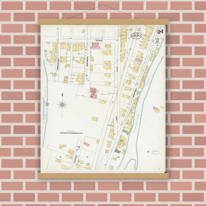 Old map wall art mockup — magnetic wood frame on brick wall — Sanborn Fire Insurance Map from Cohoes, Albany County, New York (1902), Sheet #0024