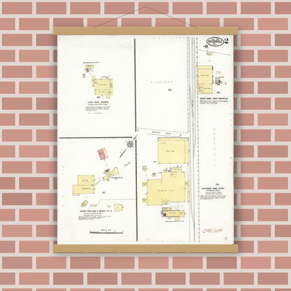 Old map wall art mockup — magnetic wood frame on brick wall — Sanborn Fire Insurance Map from Geyserville, Sonoma County, California (1911), Sheet #0002