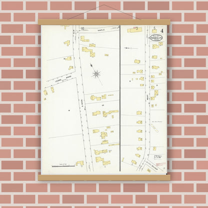 Old map wall art mockup — magnetic wood frame on brick wall — Sanborn Fire Insurance Map from Randolph, Norfolk County, Massachusetts (1909), Sheet #0004