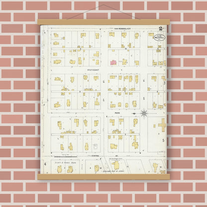 Old map wall art mockup — magnetic wood frame on brick wall — Sanborn Fire Insurance Map from Merrill, Lincoln County, Wisconsin (1902), Sheet #0002