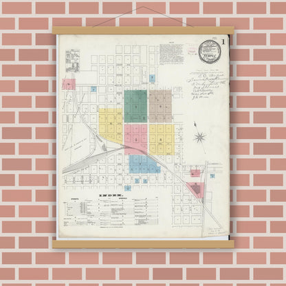 Old map wall art mockup — magnetic wood frame on brick wall — Sanborn Fire Insurance Map from Temple, Bell County, Texas (1893) - Complete Map Set