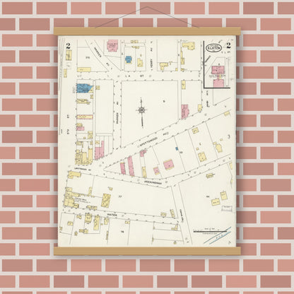 Old map wall art mockup — magnetic wood frame on brick wall — Sanborn Fire Insurance Map from Elkton, Rockingham County, Virginia (1924), Sheet #0002