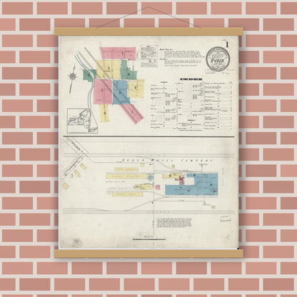 Old map wall art mockup — magnetic wood frame on brick wall — Sanborn Fire Insurance Map from Avoca, Steuben County, New York (1913) - Complete Map Set