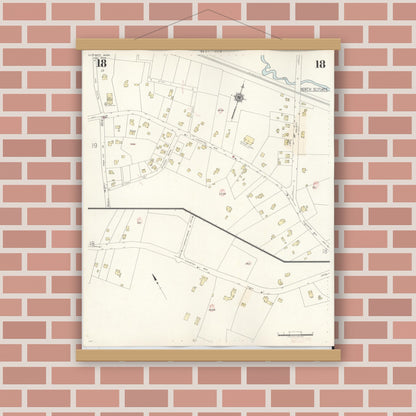 Old map wall art mockup — magnetic wood frame on brick wall — Sanborn Fire Insurance Map from Scituate, Plymouth County, Massachusetts (1944), Sheet #0018