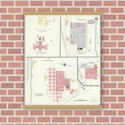 Old map wall art mockup — magnetic wood frame on brick wall — Sanborn Fire Insurance Map from Clearfield, Clearfield County, Pennsylvania (1917), Sheet #0010