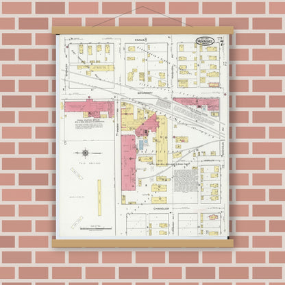 Old map wall art mockup — magnetic wood frame on brick wall — Sanborn Fire Insurance Map from Menominee, Menominee County, Michigan (1921), Sheet #0007