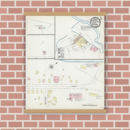 Old map wall art mockup — magnetic wood frame on brick wall — Sanborn Fire Insurance Map from Mohawk, Herkimer County, New York (1891), Sheet #0001