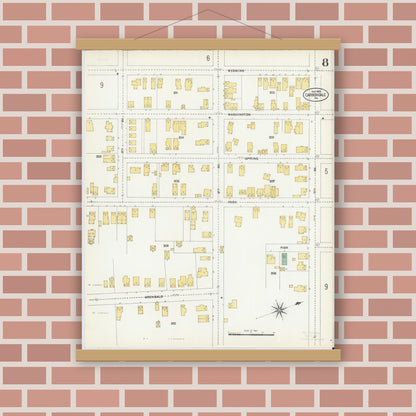 Old map wall art mockup — magnetic wood frame on brick wall — Sanborn Fire Insurance Map from Carbondale, Lackawanna County, Pennsylvania (1903), Sheet #0008