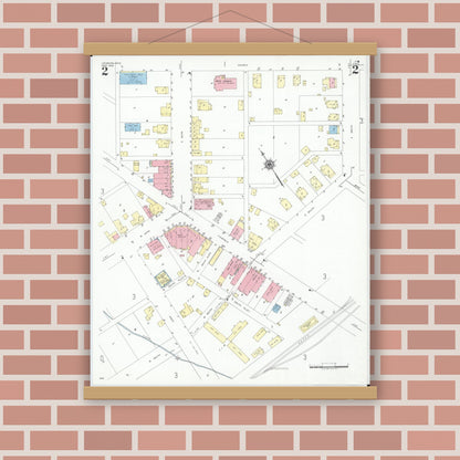 Old map wall art mockup — magnetic wood frame on brick wall — Sanborn Fire Insurance Map from Leesburg, Highland County, Ohio (1948), Sheet #0002