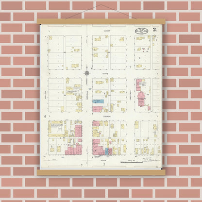 Old map wall art mockup — magnetic wood frame on brick wall — Sanborn Fire Insurance Map from Belle Plaine, Scott County, Minnesota (1914), Sheet #0002