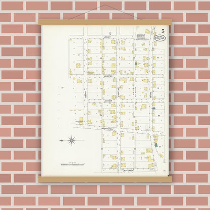 Old map wall art mockup — magnetic wood frame on brick wall — Sanborn Fire Insurance Map from Bolivar, Westmoreland County, Pennsylvania (1909), Sheet #0005