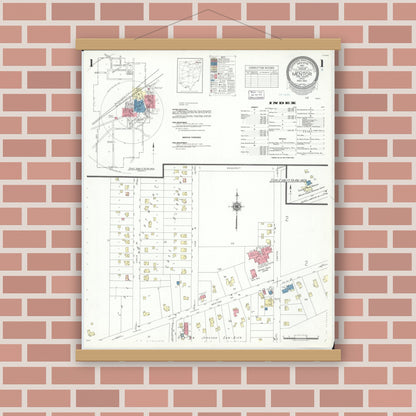 Old map wall art mockup — magnetic wood frame on brick wall — Sanborn Fire Insurance Map from Mentor, Lake County, Ohio (1941), Sheet #0001