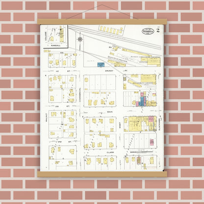 Old map wall art mockup — magnetic wood frame on brick wall — Sanborn Fire Insurance Map from Reinbeck, Grundy County, Iowa (1921), Sheet #0002