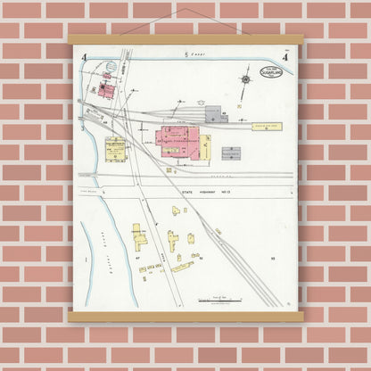 Old map wall art mockup — magnetic wood frame on brick wall — Sanborn Fire Insurance Map from Sugarland, Fort Bend County, Texas (1926), Sheet #0004