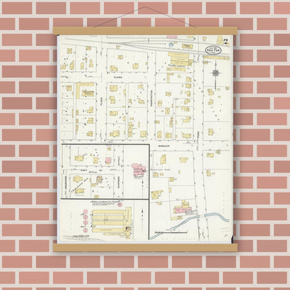 Old map wall art mockup — magnetic wood frame on brick wall — Sanborn Fire Insurance Map from Paw Paw, Lee County, Illinois (1910), Sheet #0002