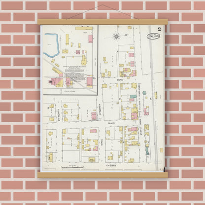 Old map wall art mockup — magnetic wood frame on brick wall — Sanborn Fire Insurance Map from O'Fallon, Saint Clair County, Illinois (1893), Sheet #0002
